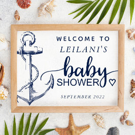 Baby shower Nautical Anchor Welcome White Poster
