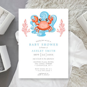 Baby shower Nautical Crab Ocean Waterverf Kaart