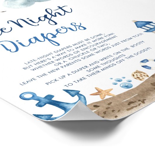 Baby shower Nautical Late Night Diapers Sign Poster (Hoek)