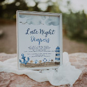 Baby shower Nautical Late Night Diapers Sign Poster