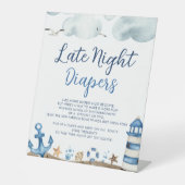 Baby shower Nautical Late Night Diapers Sign Reclamebord Met Voetstuk (Voorkant)