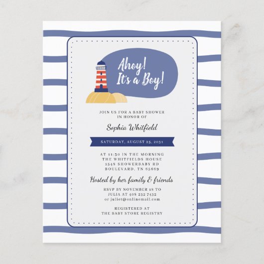 Baby shower Nautical Lighthouse Ahoy Het is een jo (Voorkant)