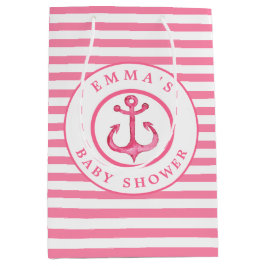 Baby shower Nautical Pink Anchor Striped Gift Bag Medium Cadeauzakje