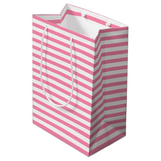 Baby shower Nautical Pink Anchor Striped Gift Bag Medium Cadeauzakje (Achterkant Gekanteld)