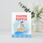 Baby shower nautische rood blauw luier verloting informatiekaartje (Staand voorkant)