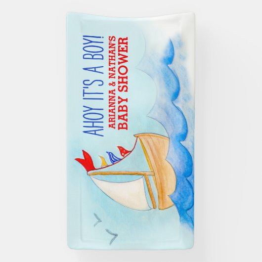 Baby shower nautische zeilboot blauw rood op maat spandoek (Verticaal)