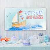 Baby shower nautische zeilboot blauw rood op maat spandoek