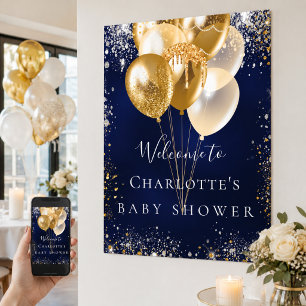 Baby Shower navy blauwe gouden ballonnen welkom Poster