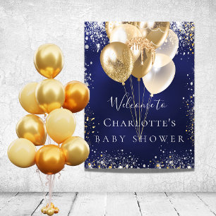 Baby Shower navy blauwe gouden ballonnen welkom Poster