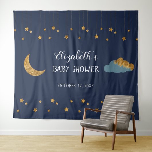 Baby shower Navy Blue en Golden Stars Wandkleed (In Situ (horizontaal))