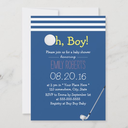 Baby shower Navy Blue Stripes Golf Boy Kaart (Voorkant)
