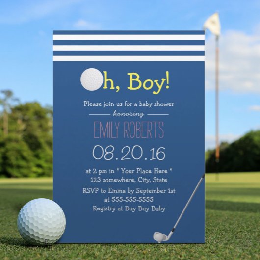 Baby shower Navy Blue Stripes Golf Boy Kaart