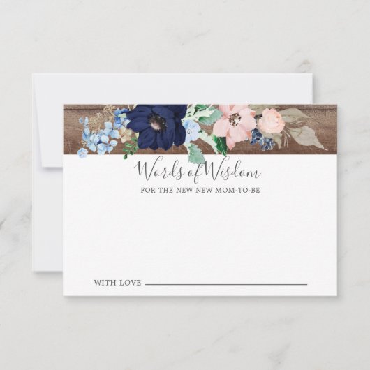 Baby shower Navy & Blush Woorden van Wijsheid Kaar Kaart (Voorkant)