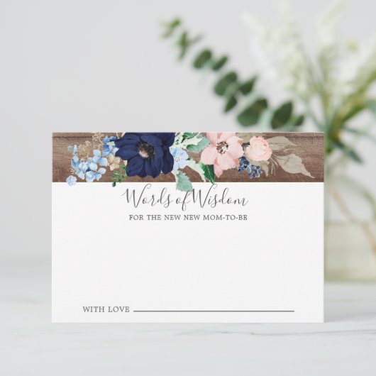Baby shower Navy & Blush Woorden van Wijsheid Kaar Kaart (Staand voorkant)
