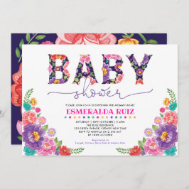 Baby shower Navy Pink Mexican Fiesta Flower Kaart