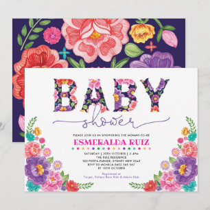 Baby shower Navy Pink Mexican Fiesta Flower Kaart