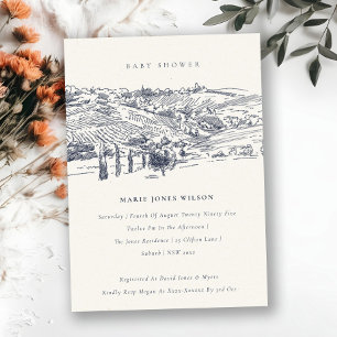 Baby shower Navy Winery Mountain Sketch Invite Bedankkaart