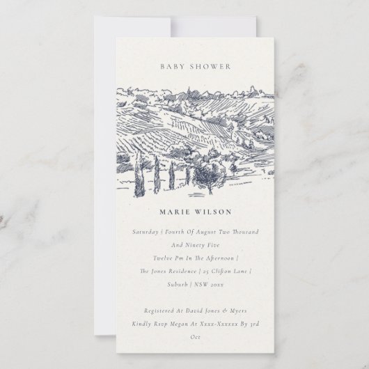 Baby shower Navy Winery Mountain Sketch Invite Bedankkaart (Voorkant)