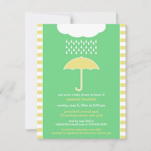 Baby shower Neutral Green Umbrella Invitation Kaart (Voorkant)