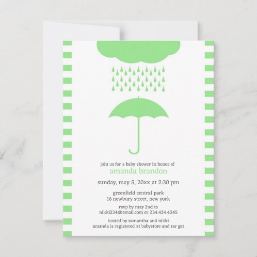 Baby shower Neutral Green Umbrella Invitation Kaart (Voorkant)