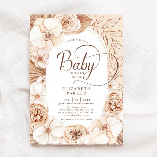 Baby shower Neutral Mocha Gold Floral Kaart