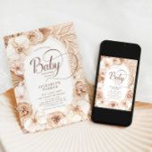 Baby shower Neutral Mocha Gold Floral Kaart