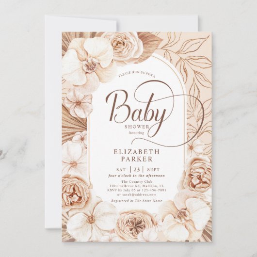 Baby shower Neutral Mocha Gold Floral Kaart (Voorkant)