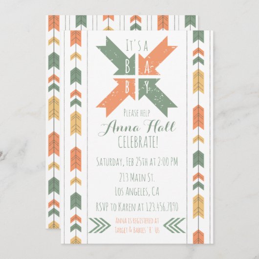 Baby shower Neutrale uitnodiging van Tribal Pijl (Voorkant / Achterkant)