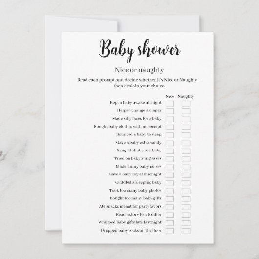 Baby Shower Nice or Naughty Game, Funny Game, Kaart (Voorkant)