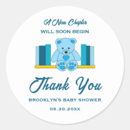 Baby shower Nieuw Chapter Storybook Blue Teddy Bea Ronde Sticker