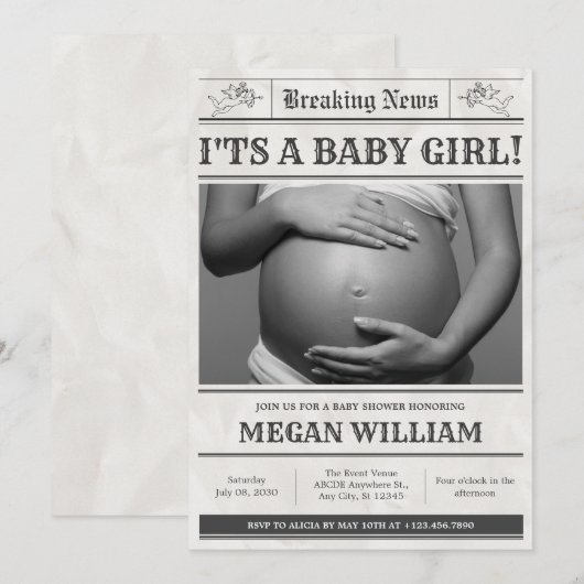 Baby shower nieuws papier foto kaart (Voorkant / Achterkant)