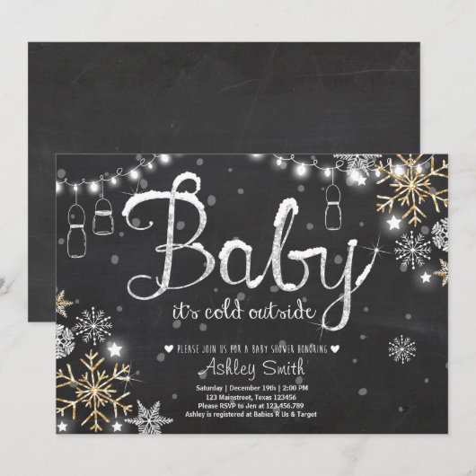 Baby shower Nodig Baby uit Het is koud buiten Kaart (Voorkant / Achterkant)