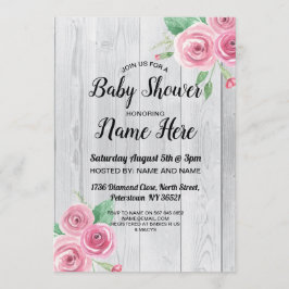 Baby shower Nodig Bloemenhout Bloemen Bloemen Roze Kaart