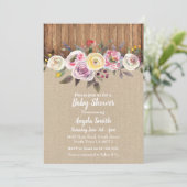 Baby shower Nodig Burlap Wood Floral Rustic Party  Kaart (Staand voorkant)