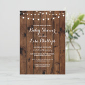 Baby shower Nodig Wood Rustic Lights Couple Party  Kaart (Staand voorkant)