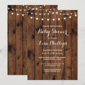 Baby shower Nodig Wood Rustic Lights Couple Party  Kaart (Voorkant / Achterkant)