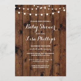 Baby shower Nodig Wood Rustic Lights Couple Party  Kaart