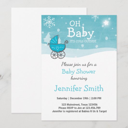 Baby shower nodigen Boy Winter koud buiten Blauw Kaart (Voorkant / Achterkant)