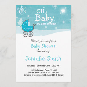 Baby shower nodigen Boy Winter koud buiten Blauw Kaart