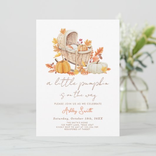 Baby shower nodigen kleine pompoen Herfst herfst Kaart (Staand voorkant)
