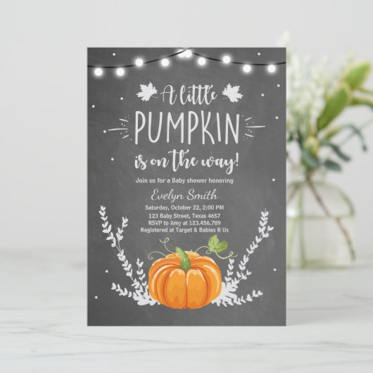 Baby shower nodigen Little Pumpkin Herfst krijt Kaart (Staand voorkant)