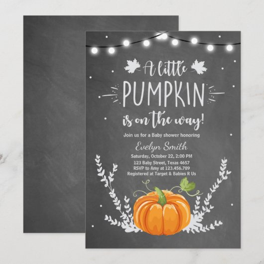 Baby shower nodigen Little Pumpkin Herfst krijt Kaart (Voorkant / Achterkant)