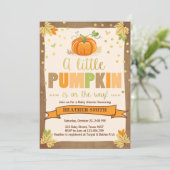 Baby shower nodigen Little Pumpkin Herfst uit in L Kaart (Staand voorkant)