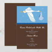 baby shower nodiging 5x7 - blauw en bruin kaart (Voorkant / Achterkant)