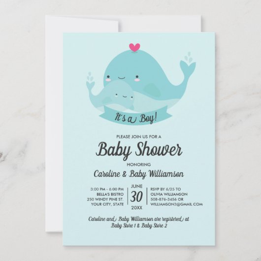 baby shower nodiging Het is een Jongen Stomme Waal Kaart (Voorkant)