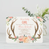Baby shower nodigmeisje Antler boho rustic Kaart (Staand voorkant)