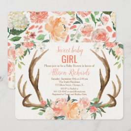 Baby shower nodigmeisje Antler boho rustic Kaart
