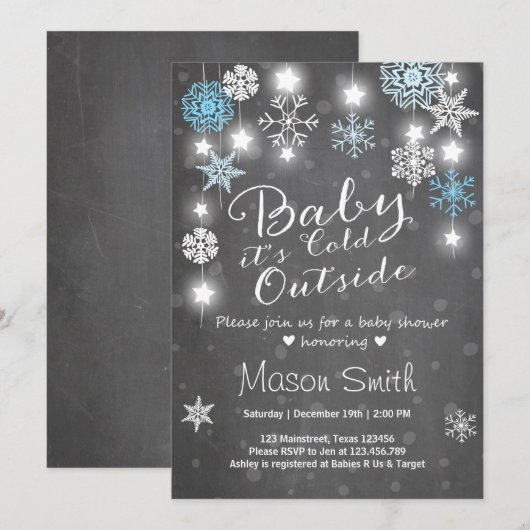 baby shower nodigt Baby uit. Het is koud buiten Bo Kaart (Voorkant / Achterkant)