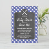 baby shower nodigt Blue Gingham Chalk BBQ Style ui Kaart (Staand voorkant)