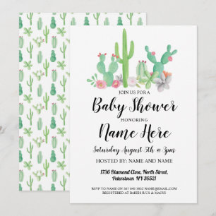 baby shower nodigt de Waterverf Cactus Print uit Kaart